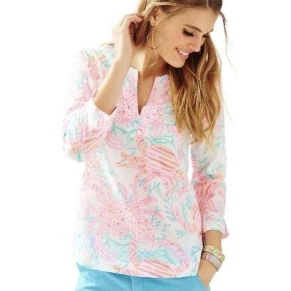 Lilly Pulitzer Amelia Island Tunic Top Getting Steamy Crab Small Resort Tropical
